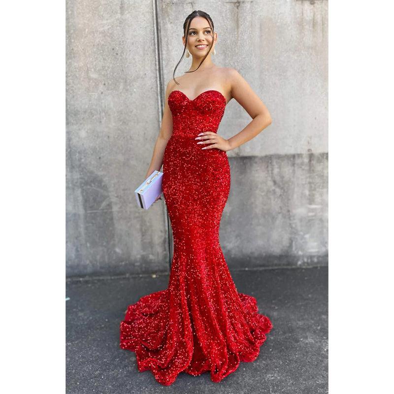 Sweetheart Red Sequins Sparkly Prom Dress