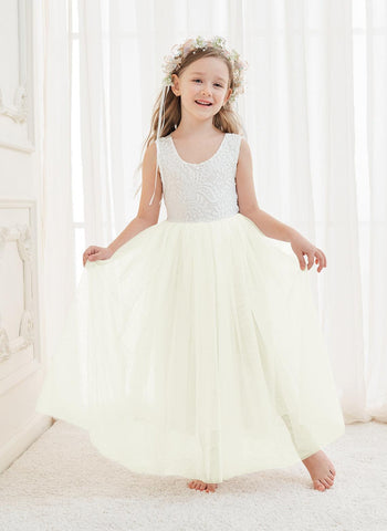 Vestido de niña de las flores con encaje de tul encantado 