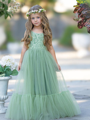 Vestido bohemio de tul con encaje hasta el suelo para niña de las flores 
