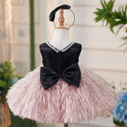 Vestido de satén hasta la rodilla para fiesta de primer cumpleaños de niña 
