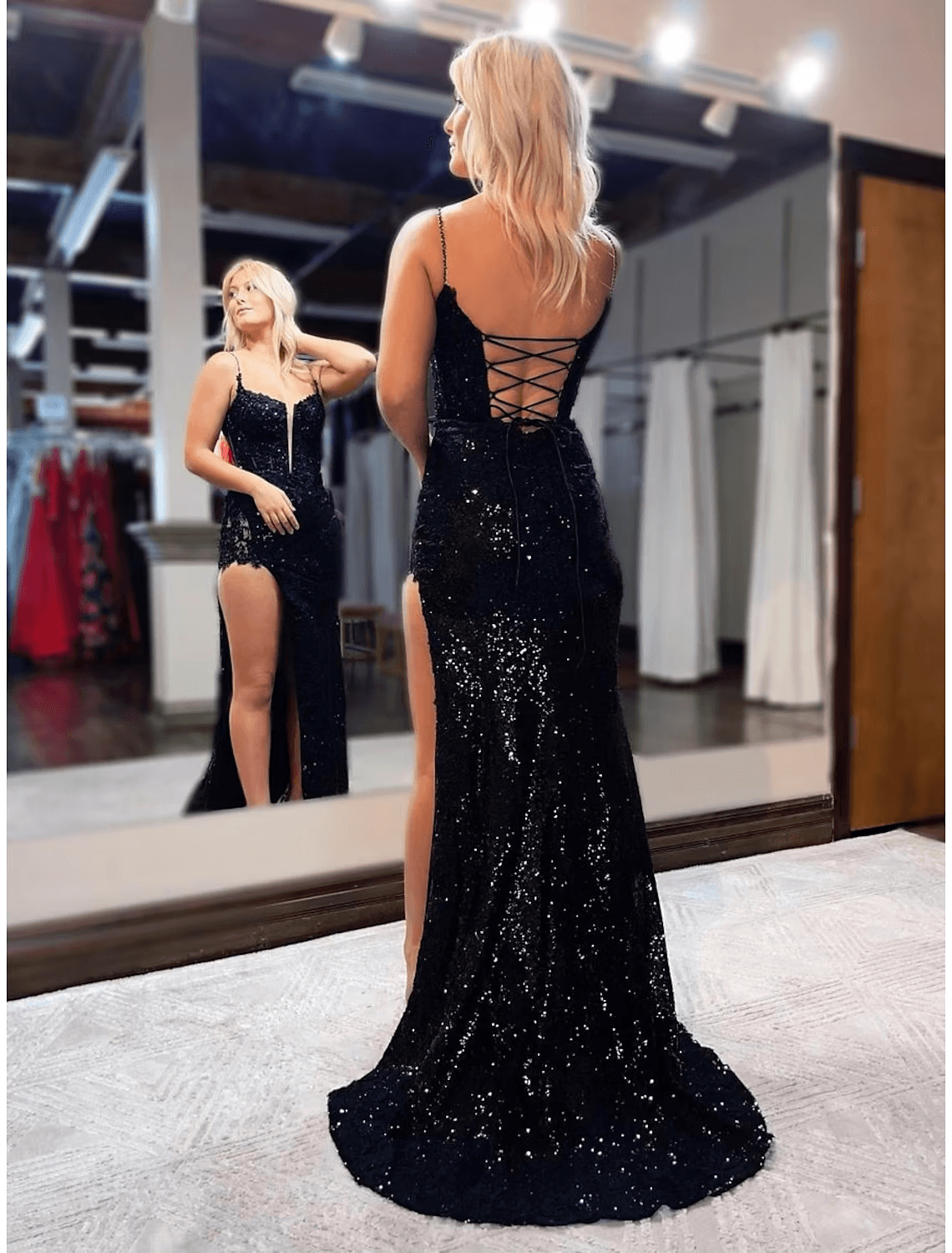 NumberSea-Mermaid / Trumpet Prom Dresses Sparkle & Shine Dress Formal Sweep / Brush Train Sleeveless Spaghetti Strap Sequined Backless with Beading NumberSea-Mermaid / Trumpet Prom Dresses Sparkle & Shine Dress Formal Sweep / Brush Train Sleeveless Spaghetti Strap Sequined Backless with Beading
