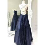 Vestido de fiesta único con lentejuelas brillantes en azul marino 