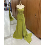 Etui-Linie/Säule, trägerlos, Perlen, lang, formelles Abendkleid mit Schlitz 