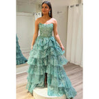 Glamouröses und dramatisches schulterfreies, funkelndes, ärmelloses A-Linien-Party-Ballkleid mit Schlitz
