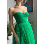 Sheath/Column Strapless Chiffon Appliques Split Sleeveless Prom Dress