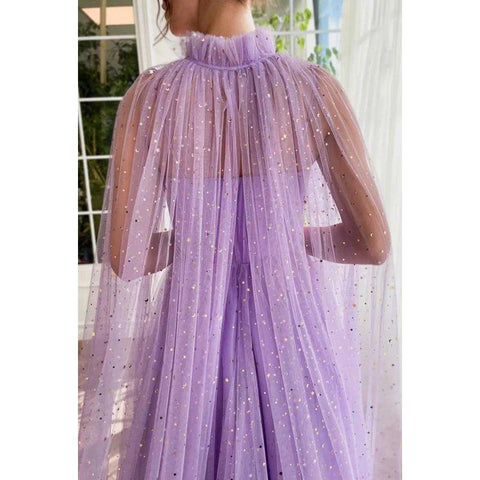 Sweetheart Spaghetti Straps A-Line Tulle Long Prom Dress With Shawl