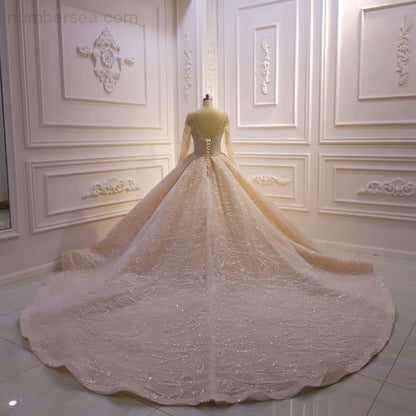 Stunning full beading long sleeves bridal wedding dress 2020 dubai NB460 - numbersea