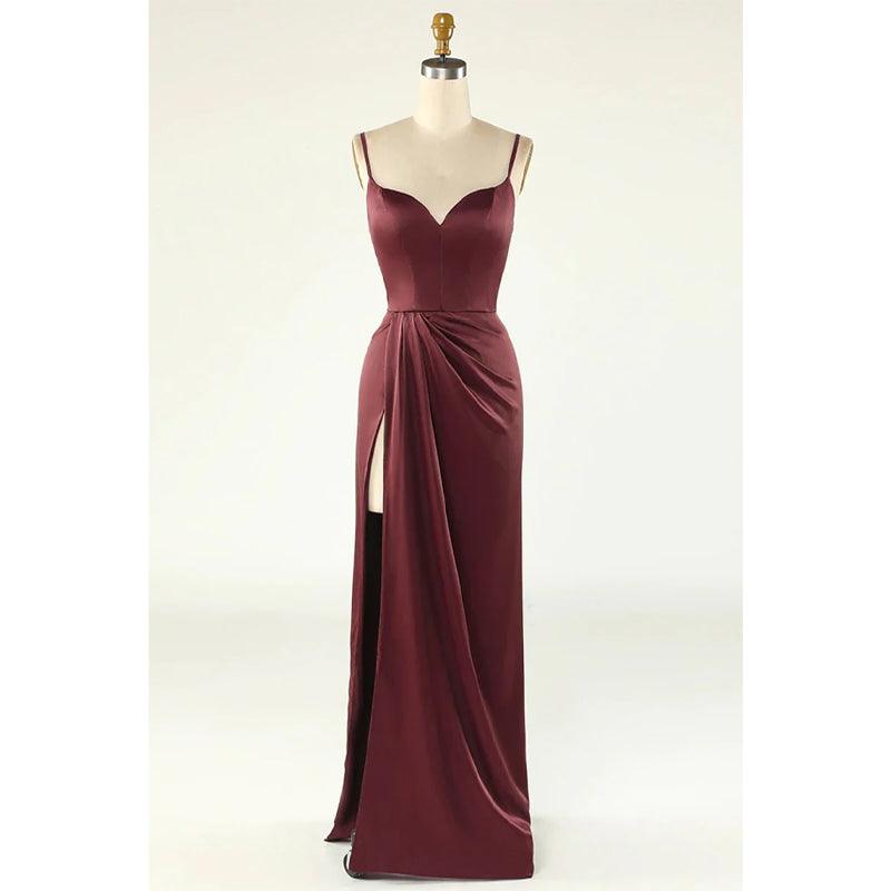 Langes Ballkleid mit Spaghettiträgern und hohem Schlitz für Damen