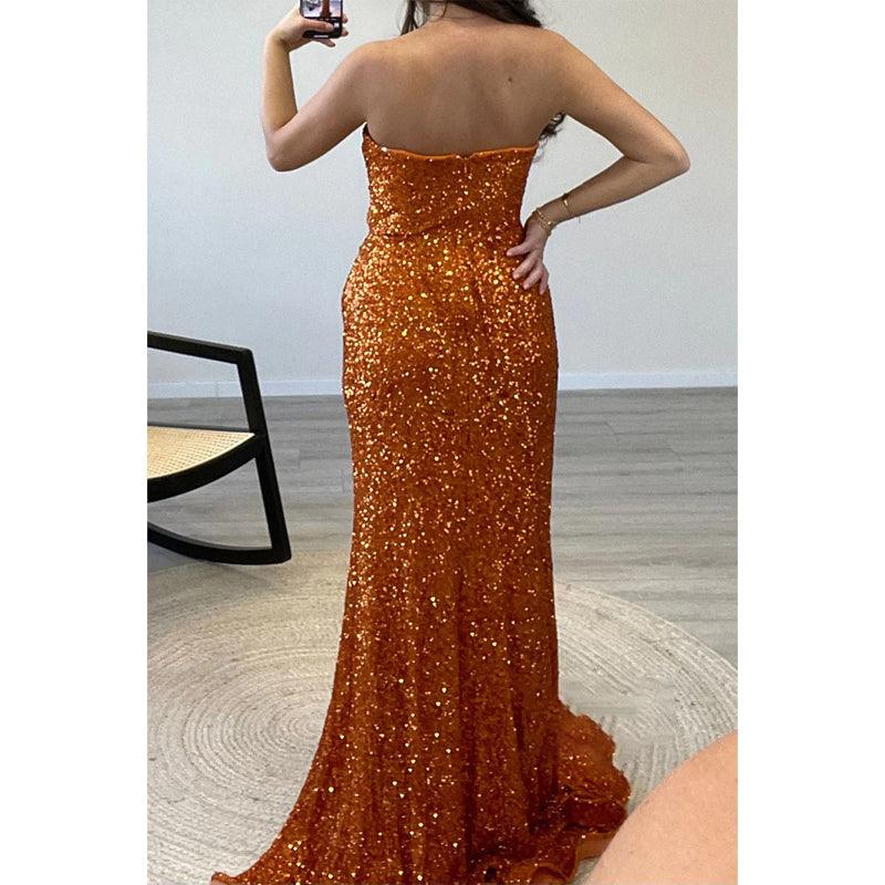 Etui-Linie/Säule Trägerlos Pailletten Falten Langes Ballkleid Abendkleid 