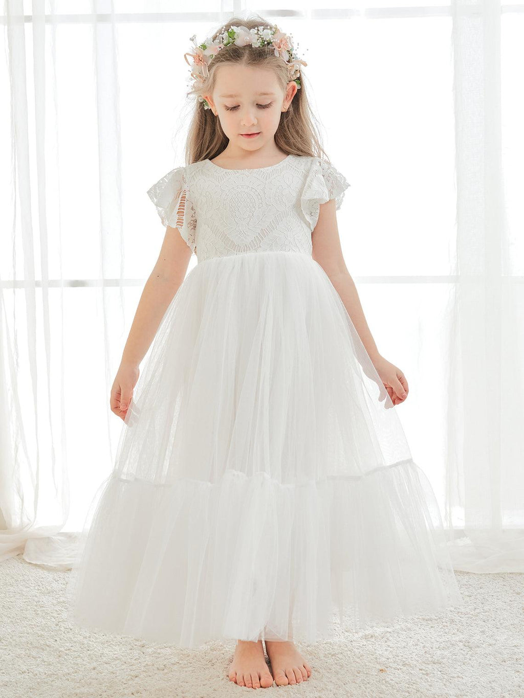 Knöchellanges weißes Kleid aus Spitzentüll (2003227579) 