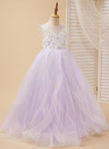 Vestido de niña de las flores de tul y encaje de princesa encantada 
