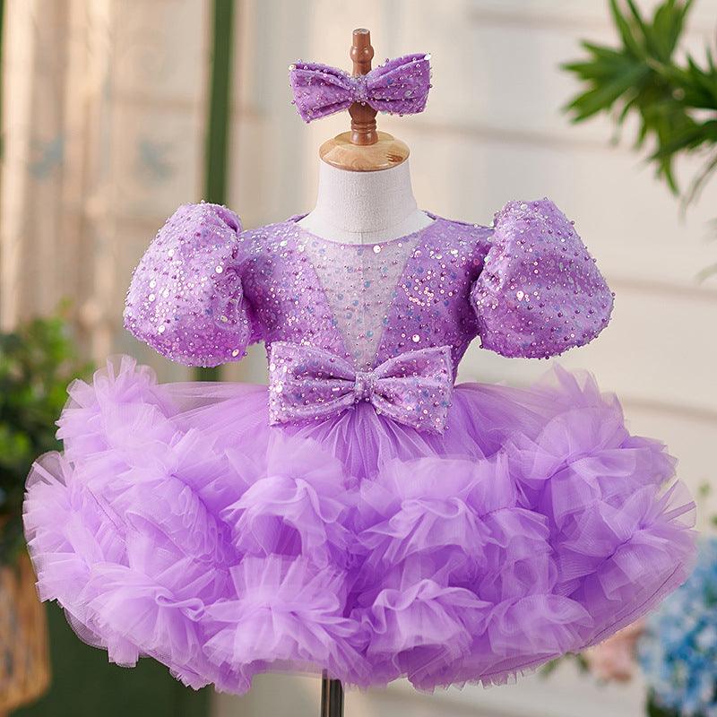 Vestido de tul con lentejuelas hasta la rodilla para fiesta de primer cumpleaños de niña 