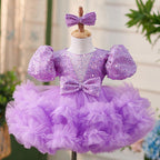 Vestido de tul con lentejuelas hasta la rodilla para fiesta de primer cumpleaños de niña 