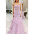 Trompeten-Kleid mit herzförmigem Ausschnitt und Spitzenapplikationen und Tüllschleppe, Party-/Abschlussball-/Abendkleid 