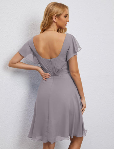 Numbersea Chiffon Bridesmaid Dress V Neck Short Cocktail Gowns For Juniors Homecoming Dresses 28077