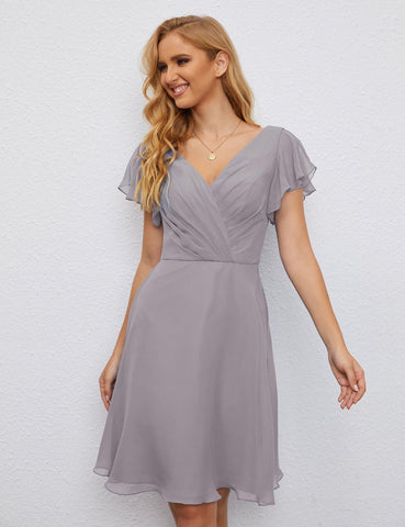 Numbersea Chiffon Bridesmaid Dress V Neck Short Cocktail Gowns For Juniors Homecoming Dresses 28077