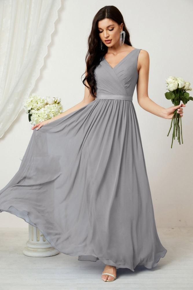 Women's Chiffon Long Bridesmaid Dresses A line Sleeveless Formal Prom Gown for Evening Party Homecoming Dresses 2808-numbersea