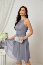 Halter Bridesmaid Dresses Knee Length A Line Formal Evening Party Cocktail Dress 28011 Dusty