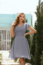 Neck Chiffon Bridesmaid Dresses Formal Cocktail Prom Gown Homecoming 28013 Dusty Lavender