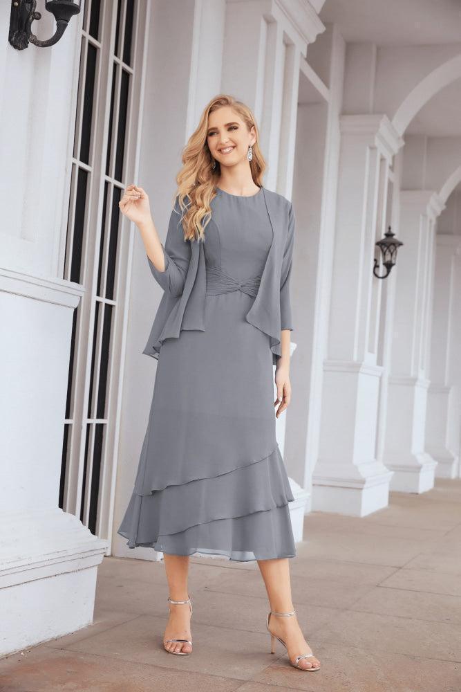 Numbersea Formal Party Gown Dress Chiffon Long Mother of The Bride Dresses with Ruffle Cape 28072 - numbersea