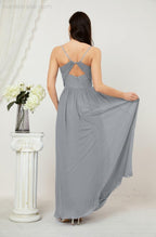 Numbersea Neck Bridesmaid Dresses Chiffon Long Spaghetti A-line Formal Prom Gown for Wedding Party Evening 2801-numbersea