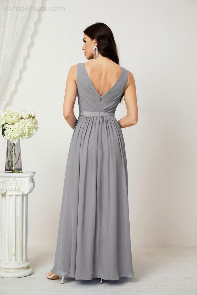 Women's Chiffon Long Bridesmaid Dresses A line Sleeveless Formal Prom Gown for Evening Party Homecoming Dresses 2808-numbersea