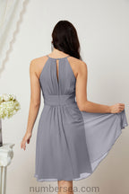Halter Bridesmaid Dresses Knee Length A Line Formal Evening Party Cocktail Dress 28011