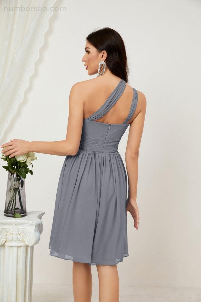 Numbersea Women Chiffon Short One Shoulder Bridesmaid Dress Formal Dresses For Party Homecoming 2804
