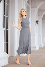 Numbersea Formal Party Gown Dress Chiffon Long Mother of The Bride Dresses with Ruffle Cape 28072 - numbersea