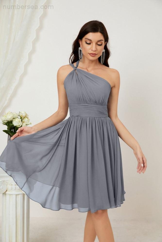 Numbersea Women Chiffon Short One Shoulder Bridesmaid Dress Formal Dresses For Party Homecoming 2804