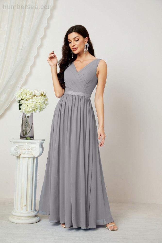 Women's Chiffon Long Bridesmaid Dresses A line Sleeveless Formal Prom Gown for Evening Party Homecoming Dresses 2808-numbersea