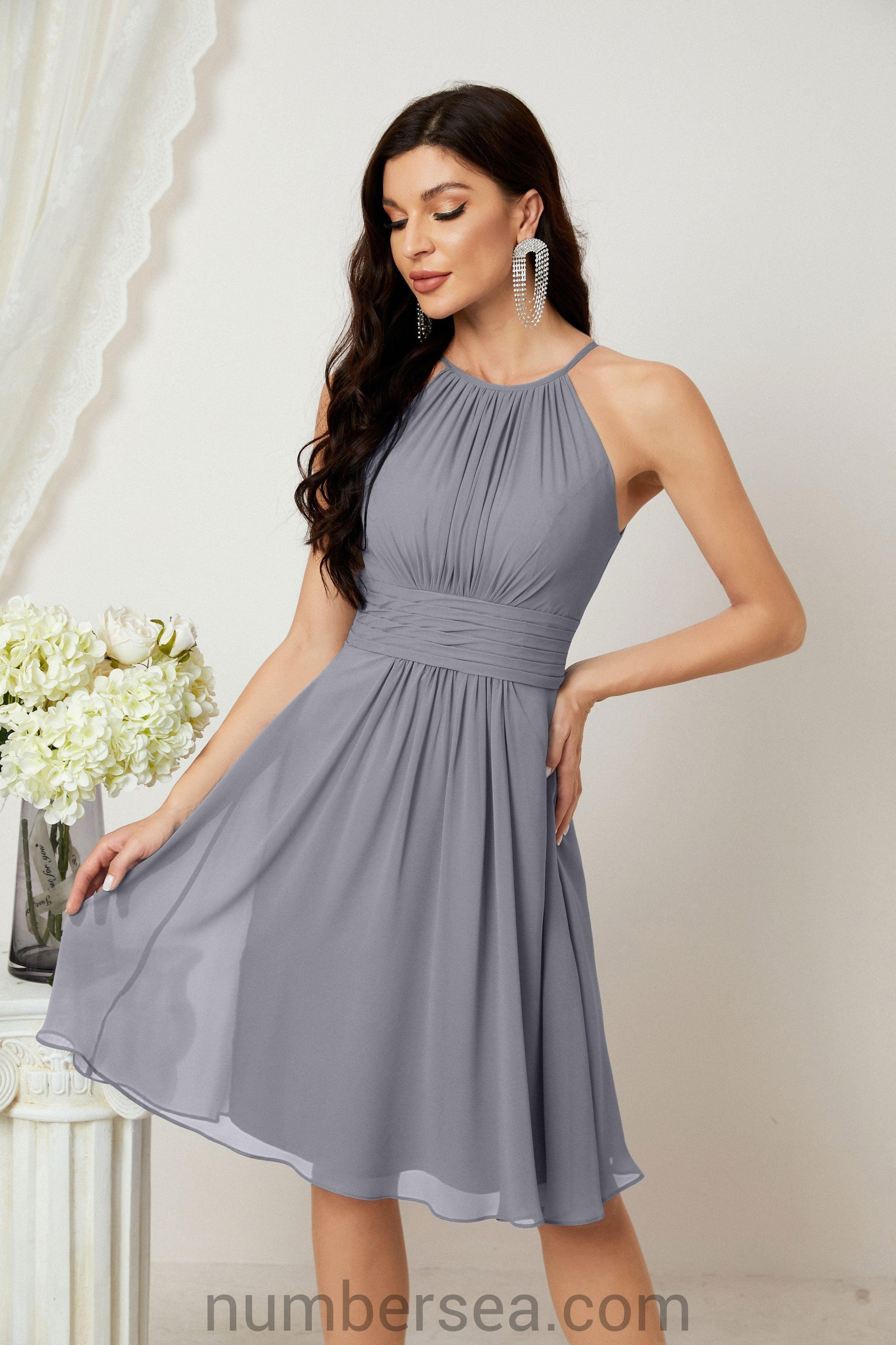 Halter Bridesmaid Dresses Knee Length A Line Formal Evening Party Cocktail Dress 28011