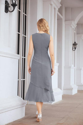 Numbersea Formal Party Gown Dress Chiffon Long Mother of The Bride Dresses with Ruffle Cape 28072 - numbersea
