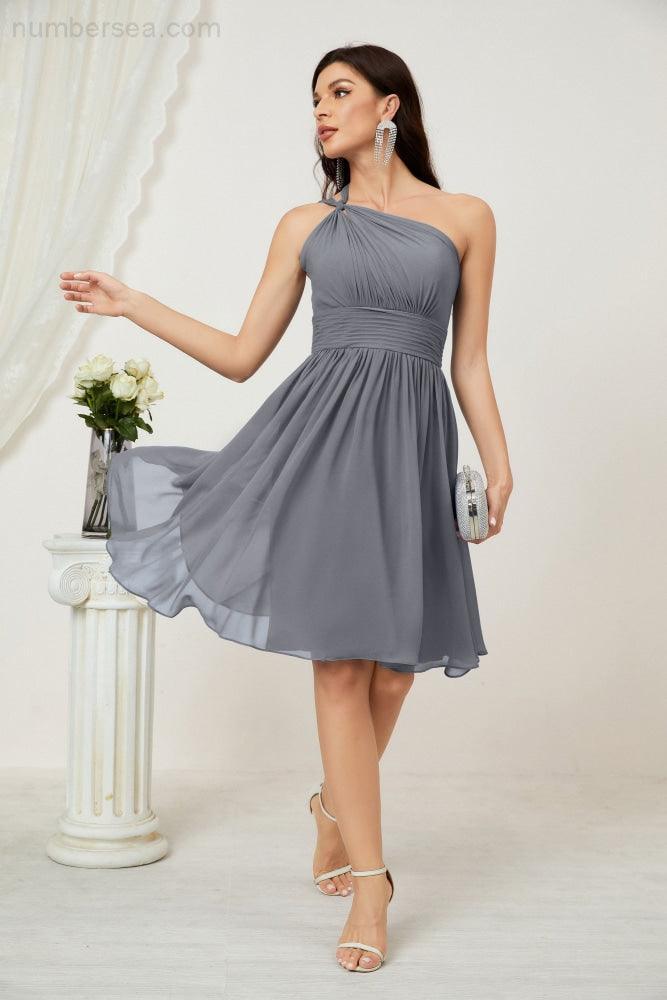 Numbersea Women Chiffon Short One Shoulder Bridesmaid Dress Formal Dresses For Party Homecoming 2804