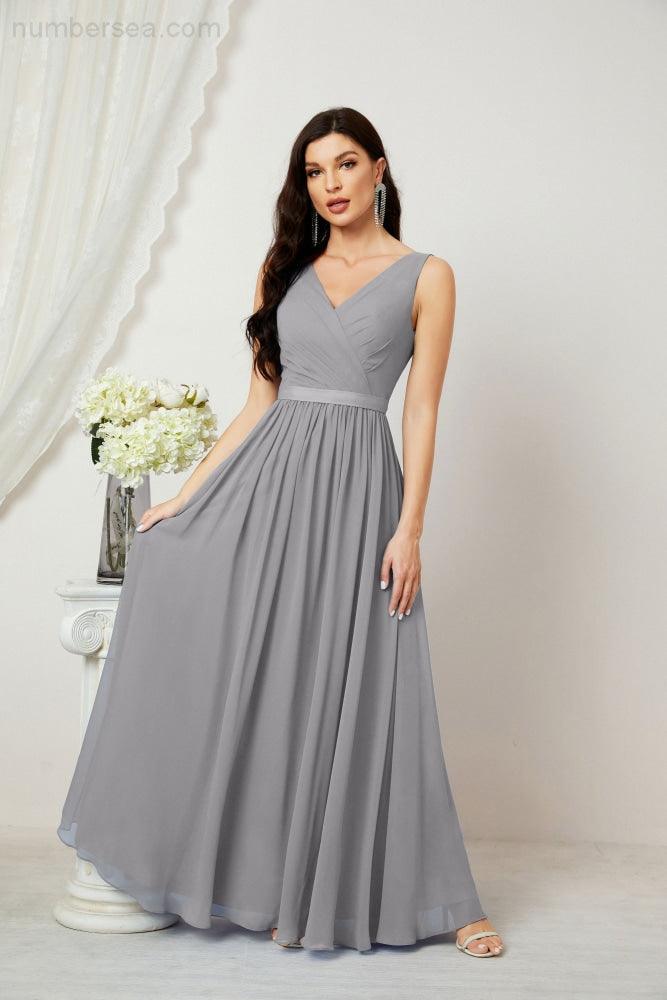 Women's Chiffon Long Bridesmaid Dresses A line Sleeveless Formal Prom Gown for Evening Party Homecoming Dresses 2808-numbersea