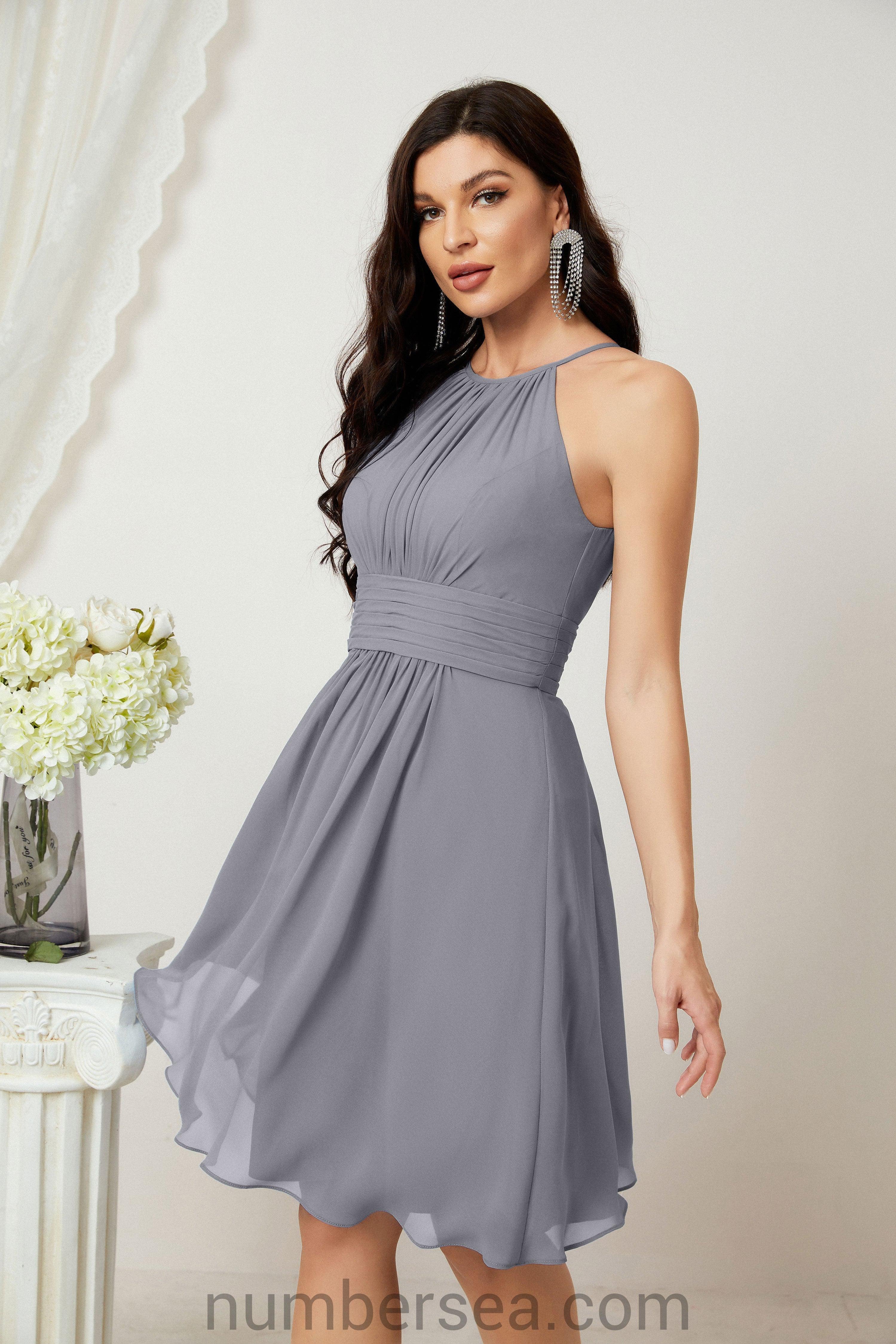 Halter Bridesmaid Dresses Knee Length A Line Formal Evening Party Cocktail Dress 28011