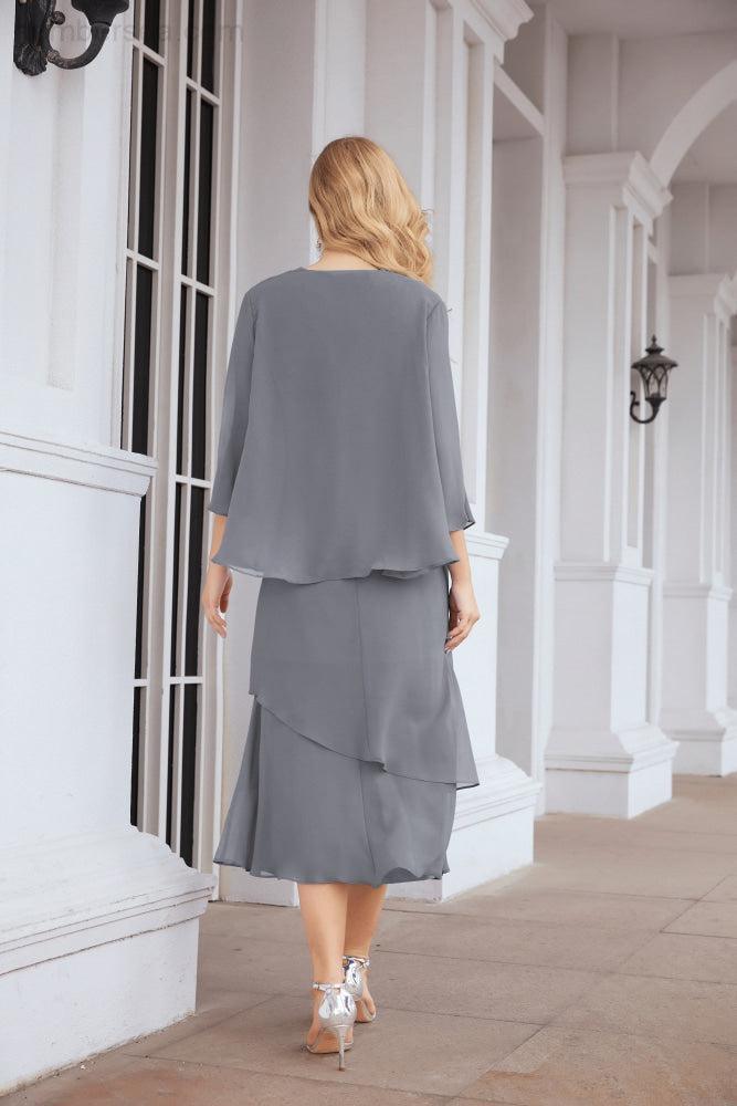 Numbersea Formal Party Gown Dress Chiffon Long Mother of The Bride Dresses with Ruffle Cape 28072 - numbersea