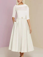 Numbersea Mother Of The Bride Dresses A-Line/Princess Jewel Neck Half Sleeve Tea Length