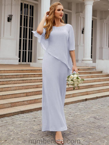 Numbersea Formal Party Gown Dress Long Chiffon Mother Of The Bride Dresses With Ruffle Cape 28026