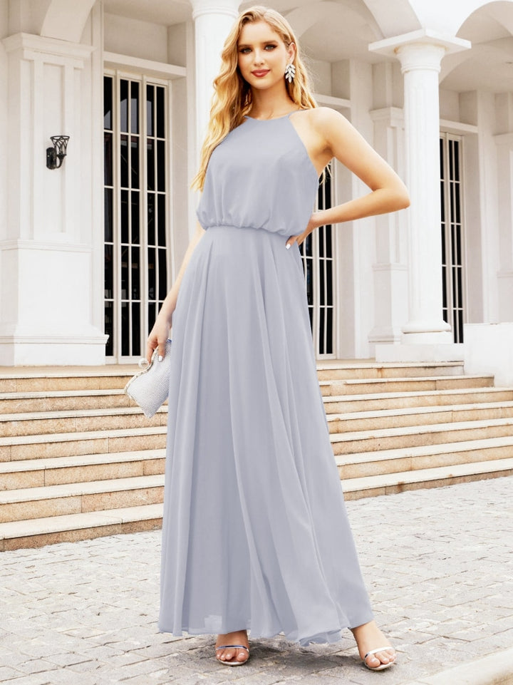 Numbersea  Halter Chiffon Long Bridesmaid Dresses Formal A line Evening Party Prom Gown Juniors Dress 28029