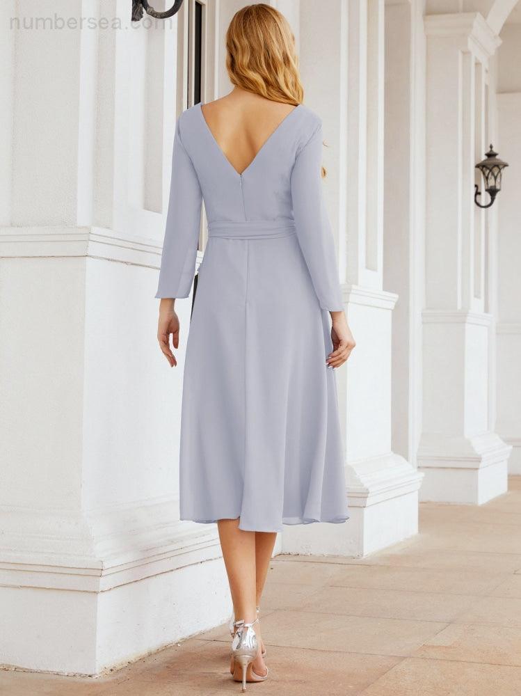 Bridesmaid Dress V-Back Waist Belt Mother of the Bride Wedding Guest 28031-numbersea