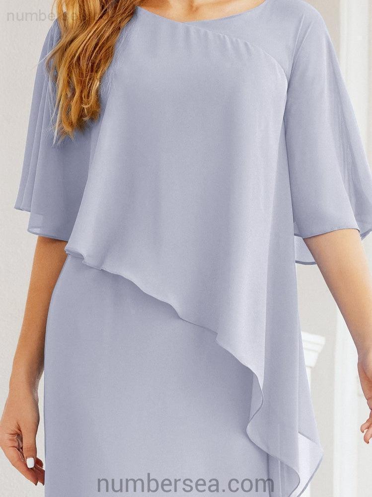 Numbersea Formal Party Gown Dress Long Chiffon Mother Of The Bride Dresses With Ruffle Cape 28026