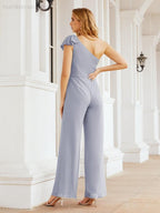 Numbersea Womens One Shoulder Chiffon Long Jumpsuit Formal Evening Dress Bridesmaid Dresses Pants