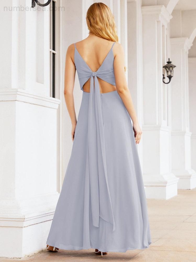 Numbersea Spaghetti Strap Bridesmaid Dresses V Neck Butterfly Back Fromal Evening Party Prom Gown 28036-numbersea