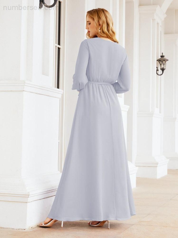 Numbersea Women's Chiffon Bridesmaid Dress A line Long Sleeves Formal Evening Prom Gown for Wedding Guest 28032-numbersea
