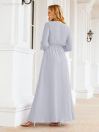 Numbersea Women's Chiffon Bridesmaid Dress A line Long Sleeves Formal Evening Prom Gown for Wedding Guest 28032-numbersea