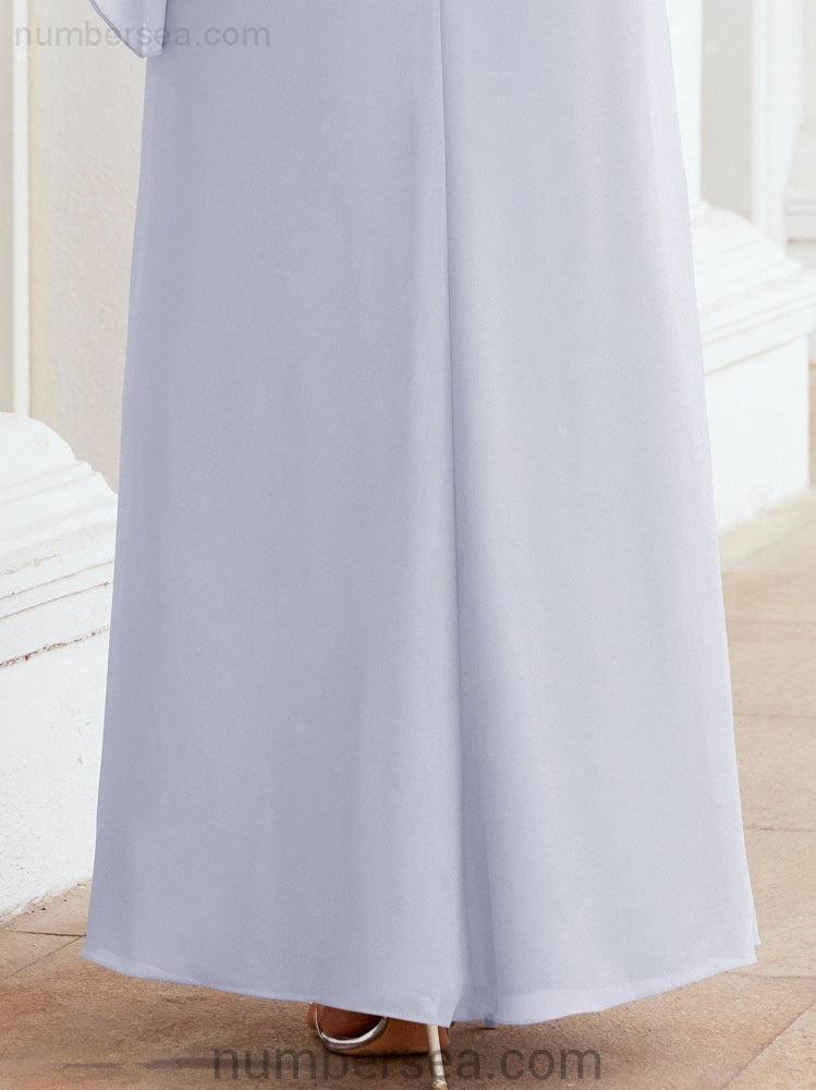 Numbersea Formal Party Gown Dress Long Chiffon Mother Of The Bride Dresses With Ruffle Cape 28026