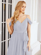 Numbersea Off The Shoulder Chiffon Bridesmaid Dress Long Formal Graduation Gown with Cowl Back 28069-numbersea