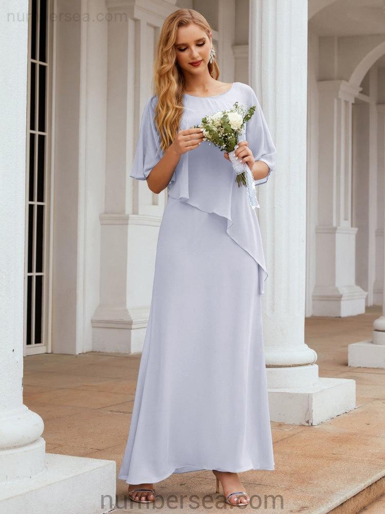 Numbersea Formal Party Gown Dress Long Chiffon Mother Of The Bride Dresses With Ruffle Cape 28026
