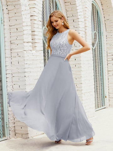 Lace Bridesmaid Dress Floor Length Evening Gowns with Pockets 28017-numbersea